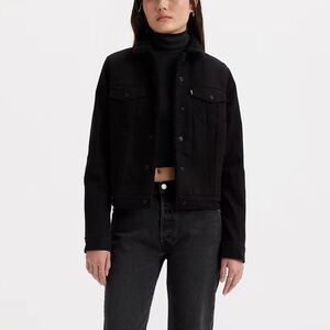 Levi's Sherpa Lined Trucker Jacket Black Denim Women's Size M Warm Classic Style